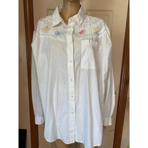 Vintage Together 100% Cotton Floral Embroidered Blouse Women Size L